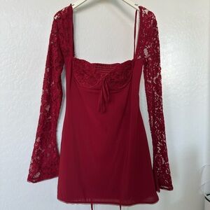 Elegant Red Lace Mini Dress